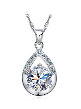 Swarovski Elements 925 Sterling Silver Teardrop Solitaire Necklace NEW